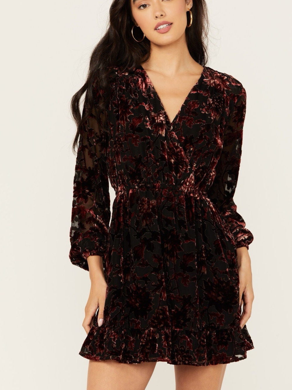 Shyanne Velvet Burnout Mini Peasant Dress